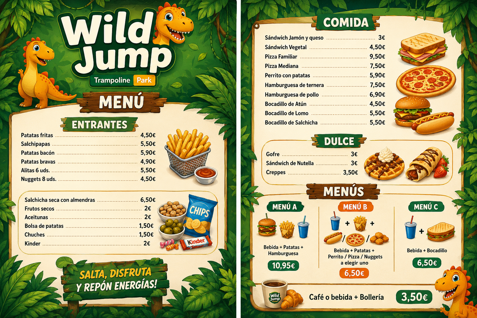 Menú carta parque de bolas wild jump Orihuela